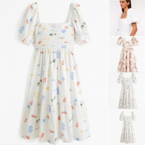Abercrombie & Fitch Dresses & Skirts - Abercrombie & Fitch Emerson Poplin Puff Sleeve Midi Dress Size XXST Novelty Prin